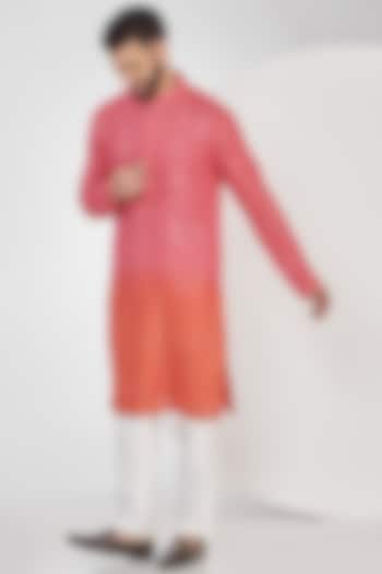 Pink & Orange Ombre Georgette Mirror Work Kurta Set by Kasbah Clothing