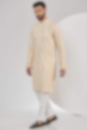 Light Beige Silk Mirror Work Kurta Set by Kasbah Clothing at Pernia's Pop Up Shop