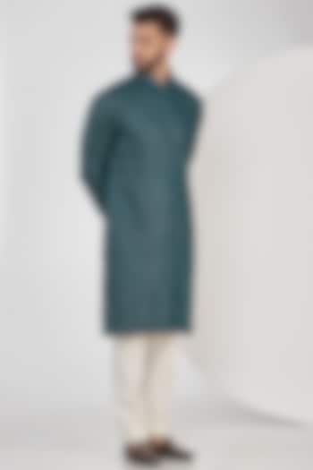 Teal Silk Sequins Work Chikankari Kurta Set by Kasbah Clothing