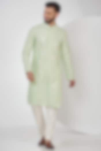 Pastel Green Silk Mirror Work Kurta Set by Kasbah Clothing
