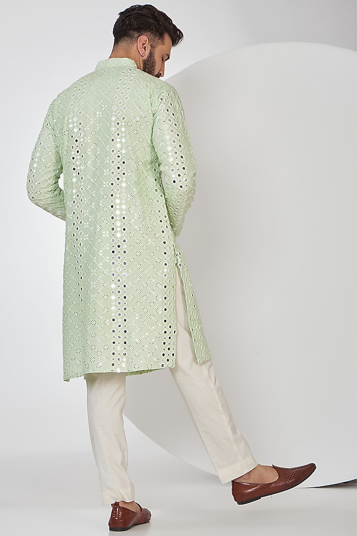 Pastel Green Silk Mirror Work Kurta Set by Kasbah Clothing at Pernia's Pop Up Shop
