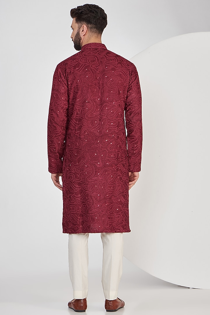 Maroon Silk Thread Work Kurta Set by Kasbah Clothing at Pernia's Pop Up Shop