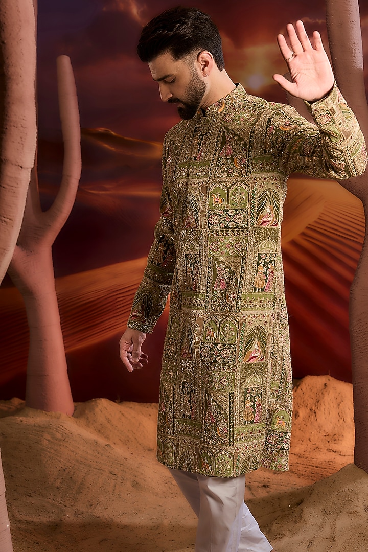 Sage Green Georgette Zari Work Kurta by Kasbah Clothing at Pernia's Pop Up Shop