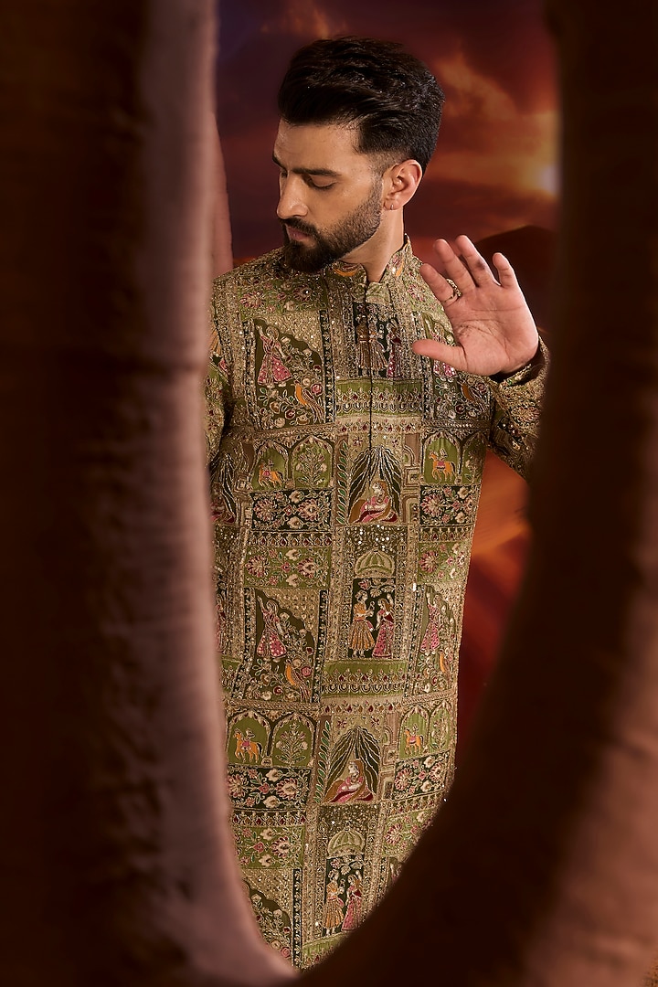 Sage Green Georgette Zari Work Kurta by Kasbah Clothing at Pernia's Pop Up Shop