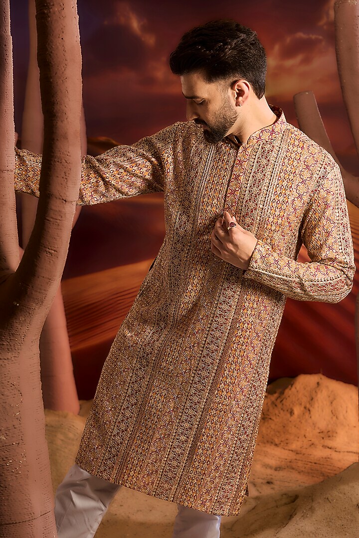 Multi-Colored Georgette Zari Embroidered Sequins Kurta by Kasbah Clothing at Pernia's Pop Up Shop
