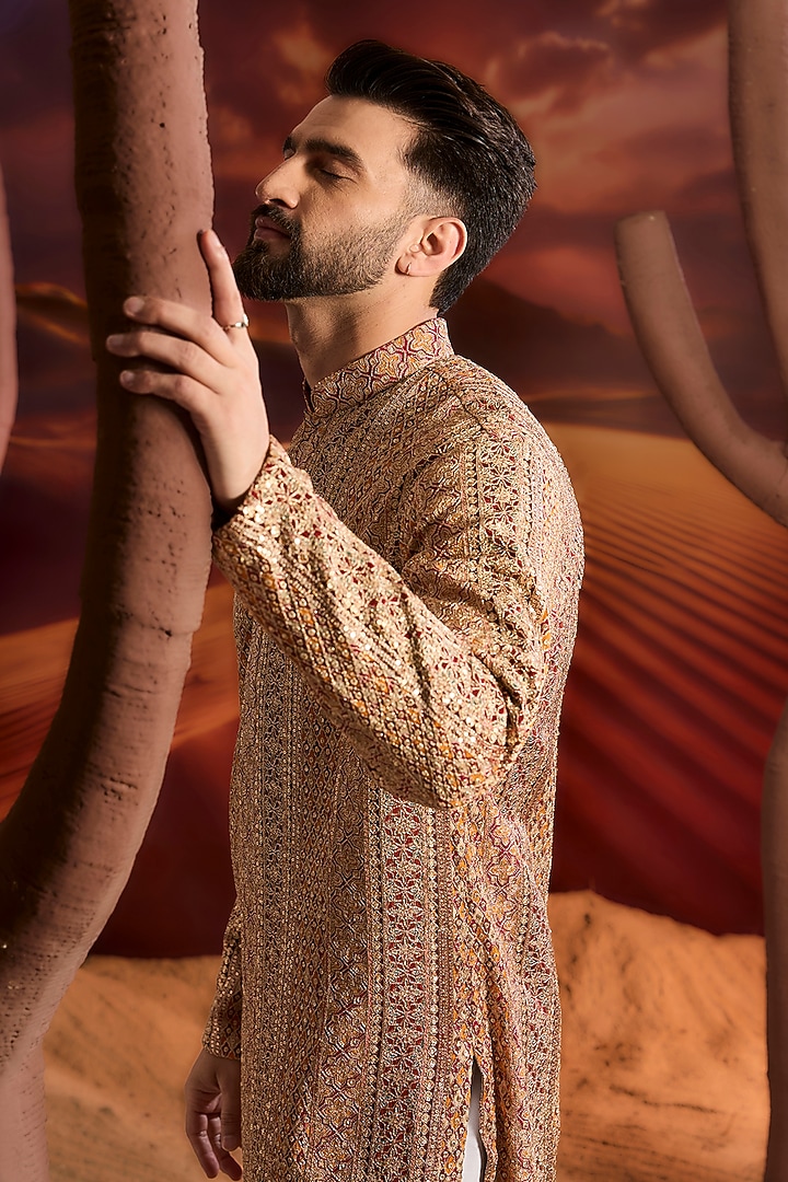Multi-Colored Georgette Zari Embroidered Sequins Kurta by Kasbah Clothing at Pernia's Pop Up Shop