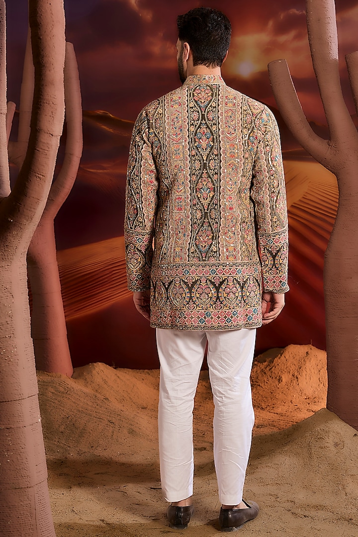 Multi-Colored Georgette Thread Work Floral Chikankari Short Kurta by Kasbah Clothing at Pernia's Pop Up Shop