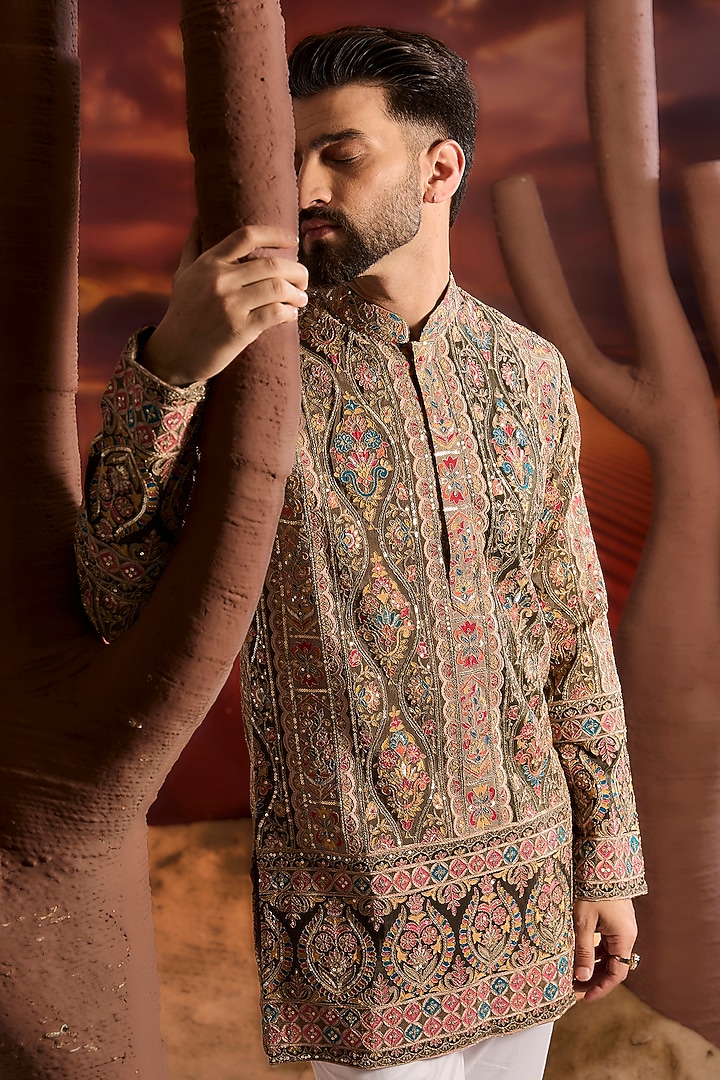 Multi-Colored Georgette Thread Work Floral Chikankari Short Kurta by Kasbah Clothing at Pernia's Pop Up Shop