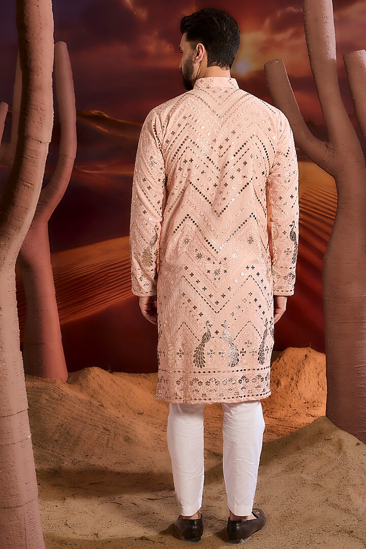 Pink Georgette Sequins Embellished Floral Kurta by Kasbah Clothing at Pernia's Pop Up Shop