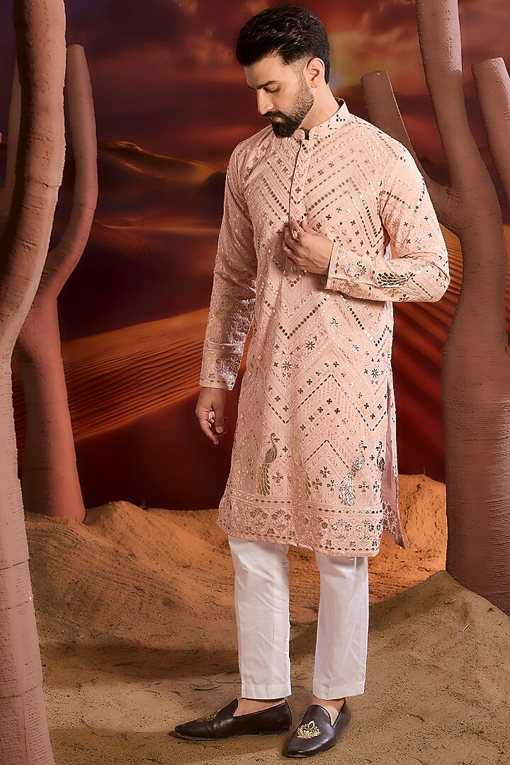 Pink Georgette Sequins Embellished Floral Kurta by Kasbah Clothing at Pernia's Pop Up Shop