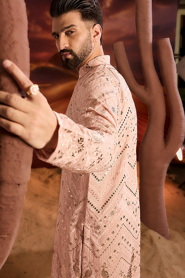 Pink Georgette Sequins Embellished Floral Kurta by Kasbah Clothing at Pernia's Pop Up Shop