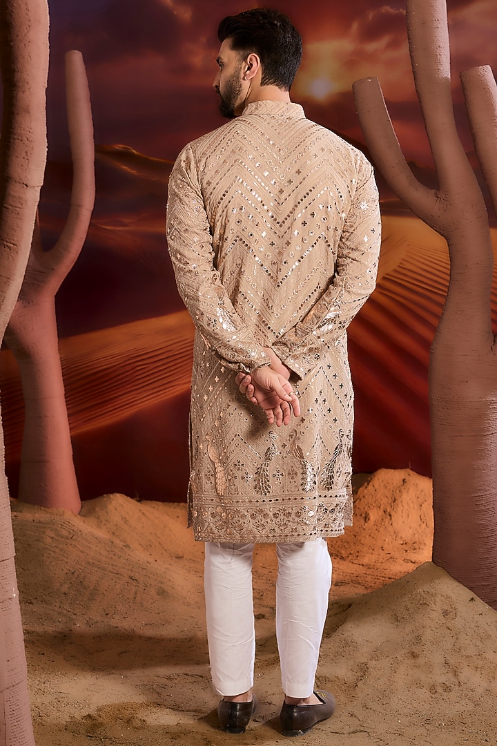 Beige Georgette Sequins Embellished Floral Kurta by Kasbah Clothing at Pernia's Pop Up Shop