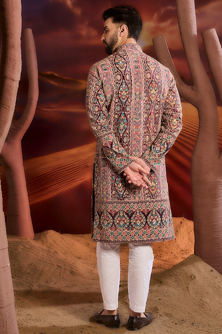 Purple Georgette Zari Work Floral Kurta by Kasbah Clothing at Pernia's Pop Up Shop