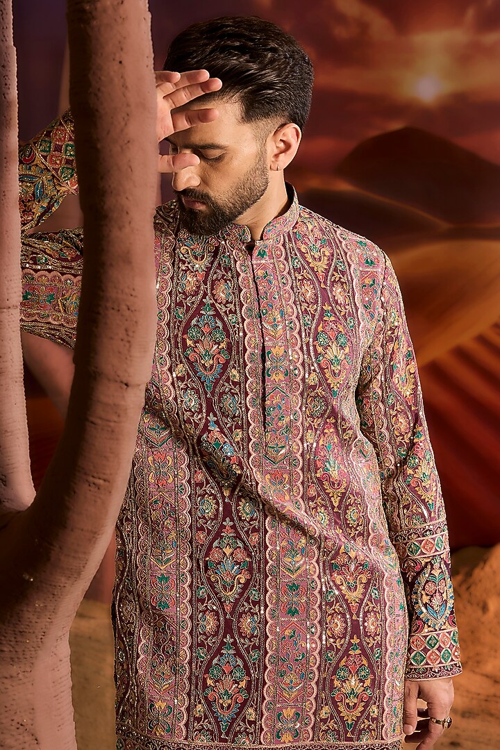 Purple Georgette Zari Work Floral Kurta by Kasbah Clothing at Pernia's Pop Up Shop