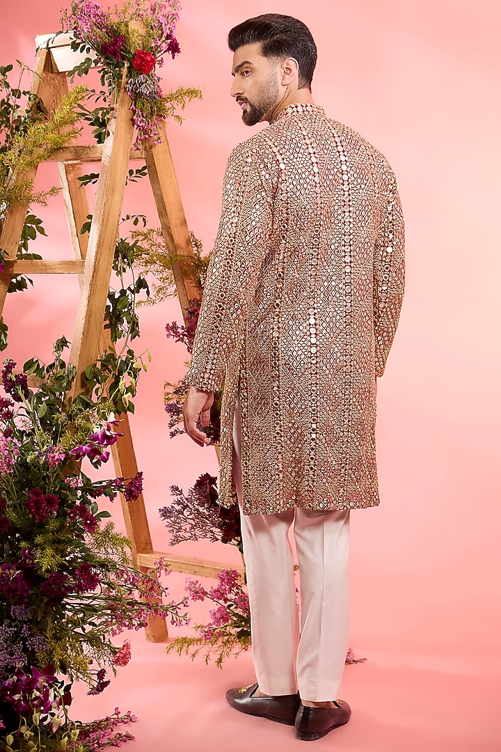Red Georgette Mirror Work Kurta by Kasbah Clothing at Pernia's Pop Up Shop