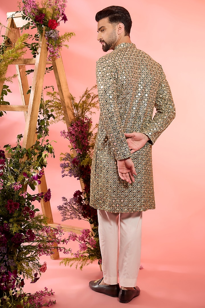 Bottle Green Georgette Mirror Work Kurta by Kasbah Clothing at Pernia's Pop Up Shop