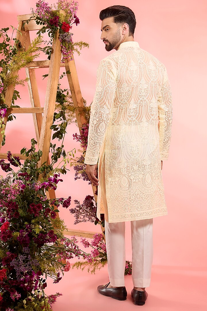 Ivory Sheer Organza Chikankari Kurta by Kasbah Clothing at Pernia's Pop Up Shop