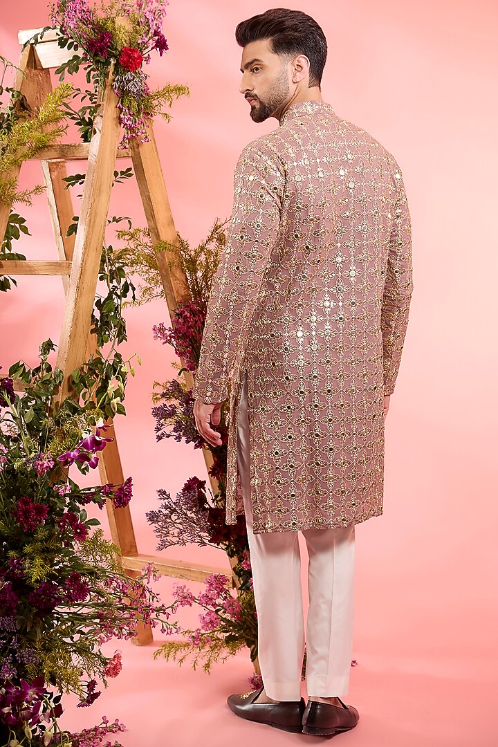 Plum Purple Georgette Mirror Work Kurta by Kasbah Clothing at Pernia's Pop Up Shop