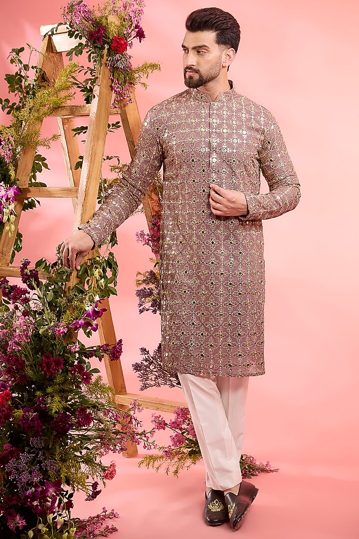 Plum Purple Georgette Mirror Work Kurta by Kasbah Clothing at Pernia's Pop Up Shop