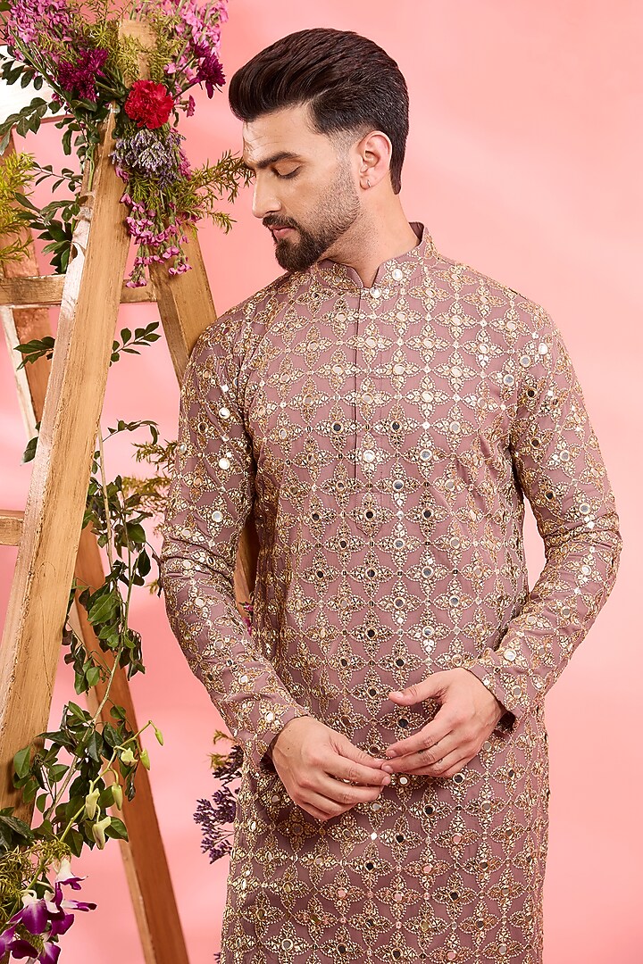 Plum Purple Georgette Mirror Work Kurta by Kasbah Clothing at Pernia's Pop Up Shop