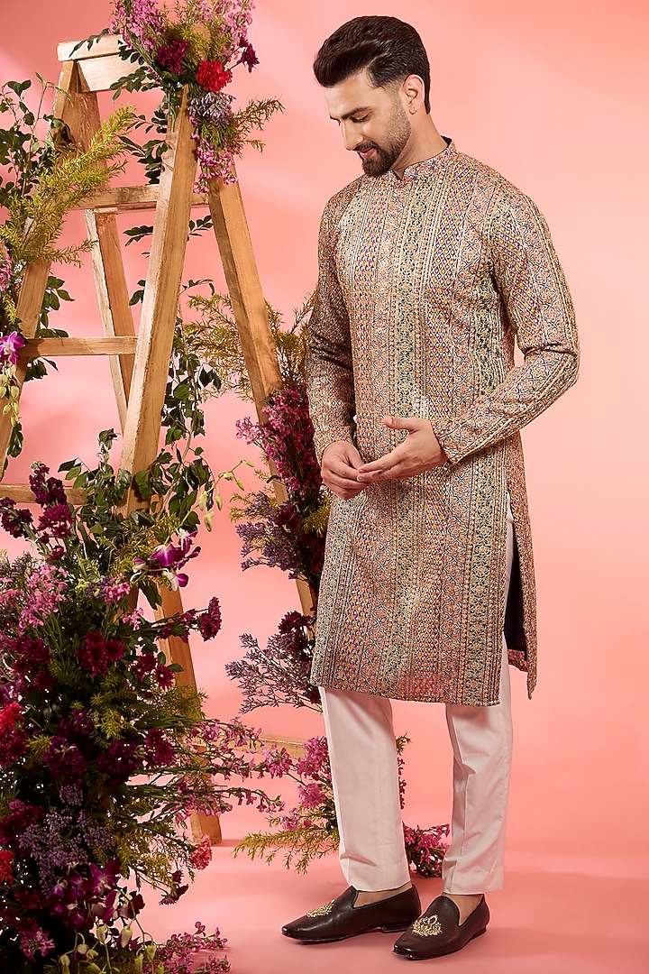 Multi-Colored Georgette Zari Work Kurta by Kasbah Clothing at Pernia's Pop Up Shop