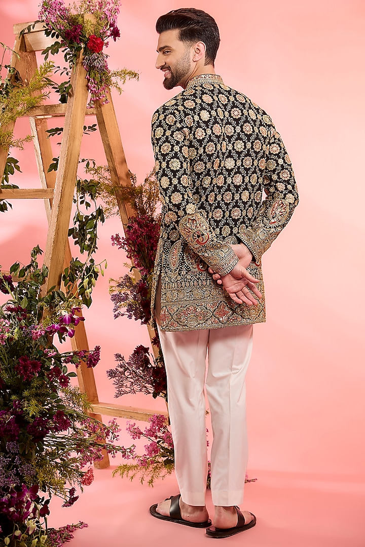 Black Georgette Zari Work Short Kurta by Kasbah Clothing at Pernia's Pop Up Shop
