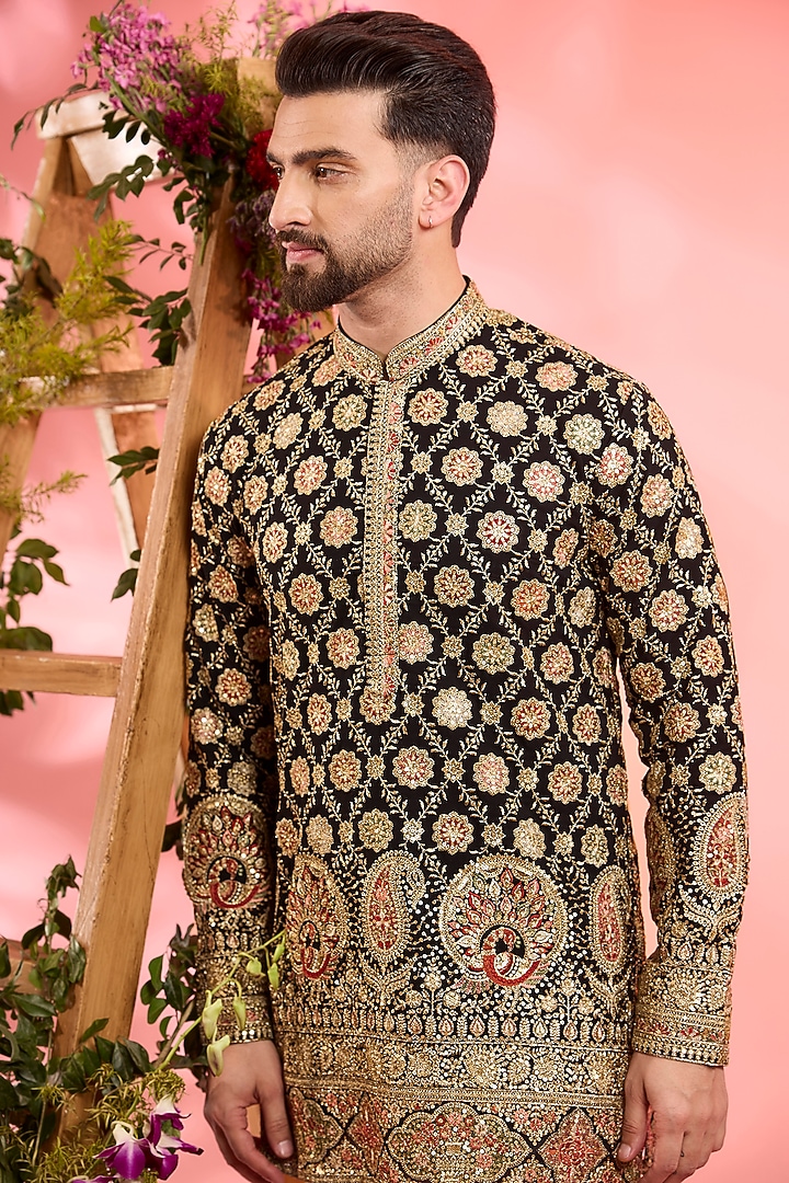 Black Georgette Zari Work Short Kurta by Kasbah Clothing at Pernia's Pop Up Shop