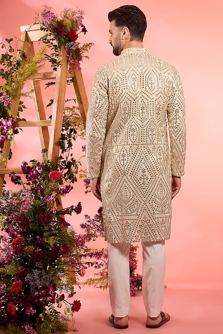 Dust Gold Tissue Mirror Work Kurta by Kasbah Clothing at Pernia's Pop Up Shop
