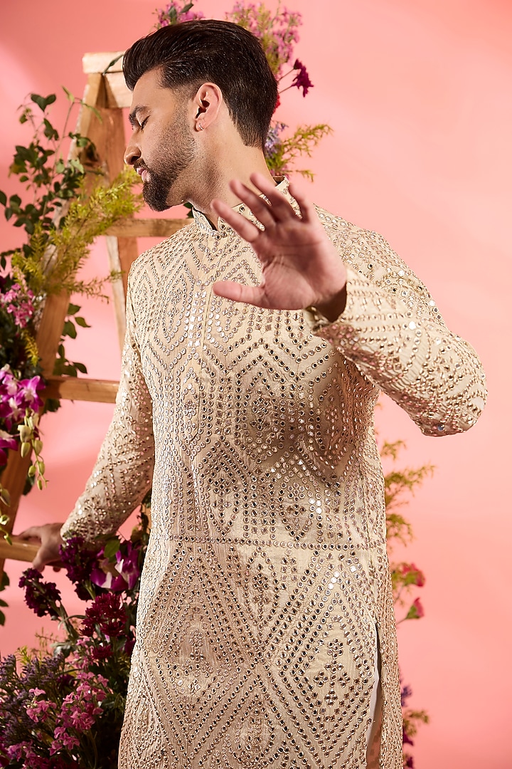 Dust Gold Tissue Mirror Work Kurta by Kasbah Clothing at Pernia's Pop Up Shop