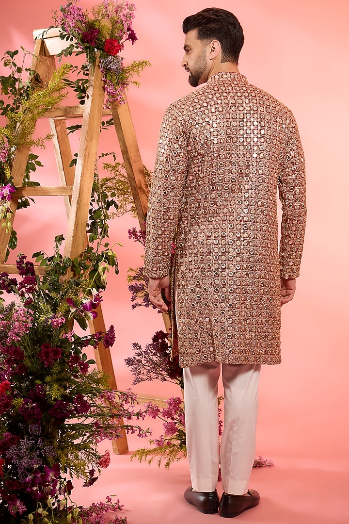 Red Georgette Mirror Work Kurta by Kasbah Clothing at Pernia's Pop Up Shop