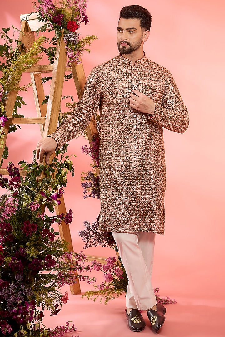 Red Georgette Mirror Work Kurta by Kasbah Clothing at Pernia's Pop Up Shop