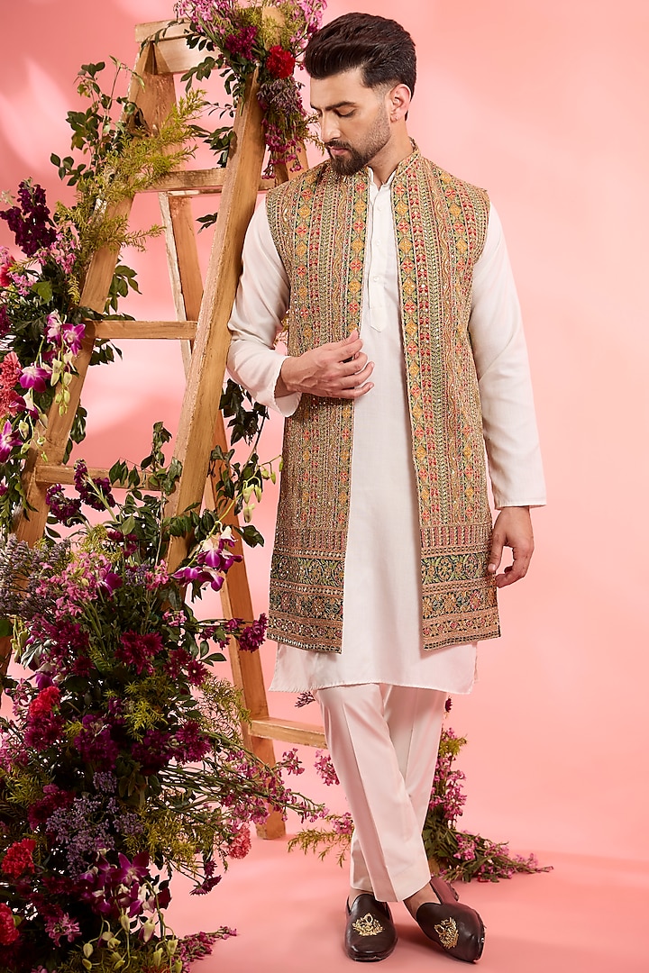 Multi-Colored Georgette Zari Work Open Indowestern by Kasbah Clothing at Pernia's Pop Up Shop