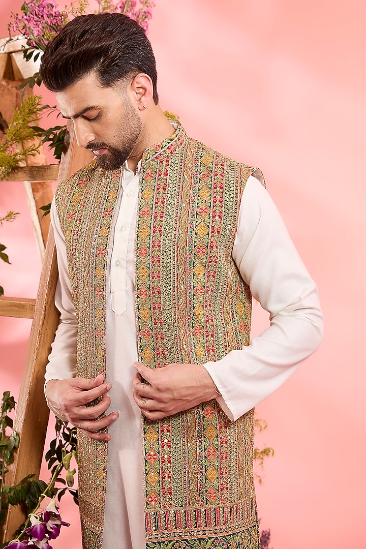 Multi-Colored Georgette Zari Work Open Indowestern by Kasbah Clothing at Pernia's Pop Up Shop
