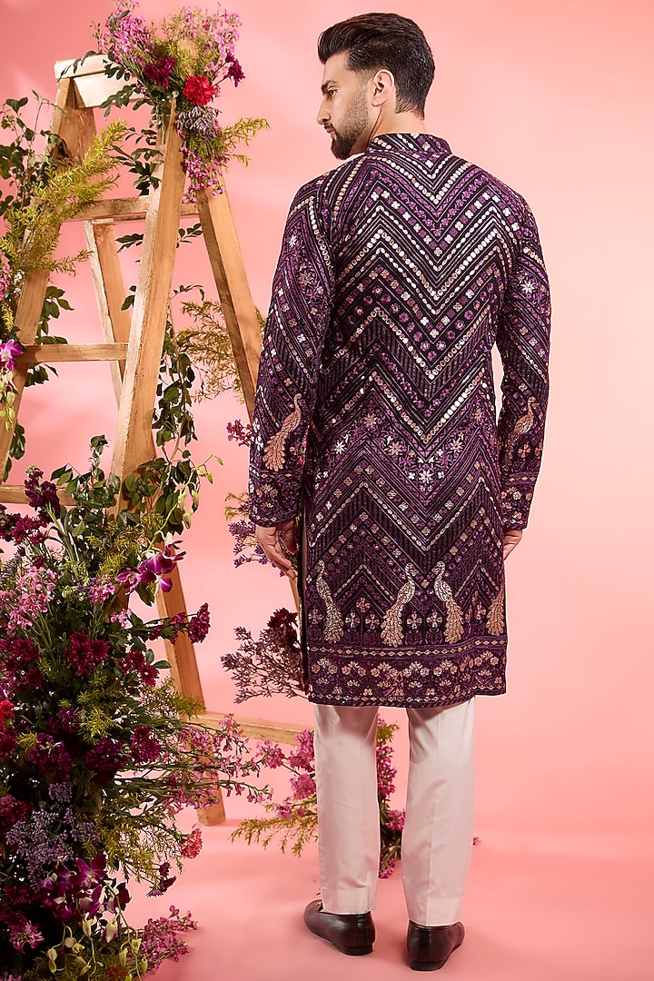 Purple Georgette Leather Patchwork Kurta by Kasbah Clothing at Pernia's Pop Up Shop