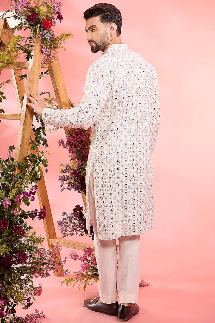 Ivory Silk Mirror Work Kurta by Kasbah Clothing at Pernia's Pop Up Shop