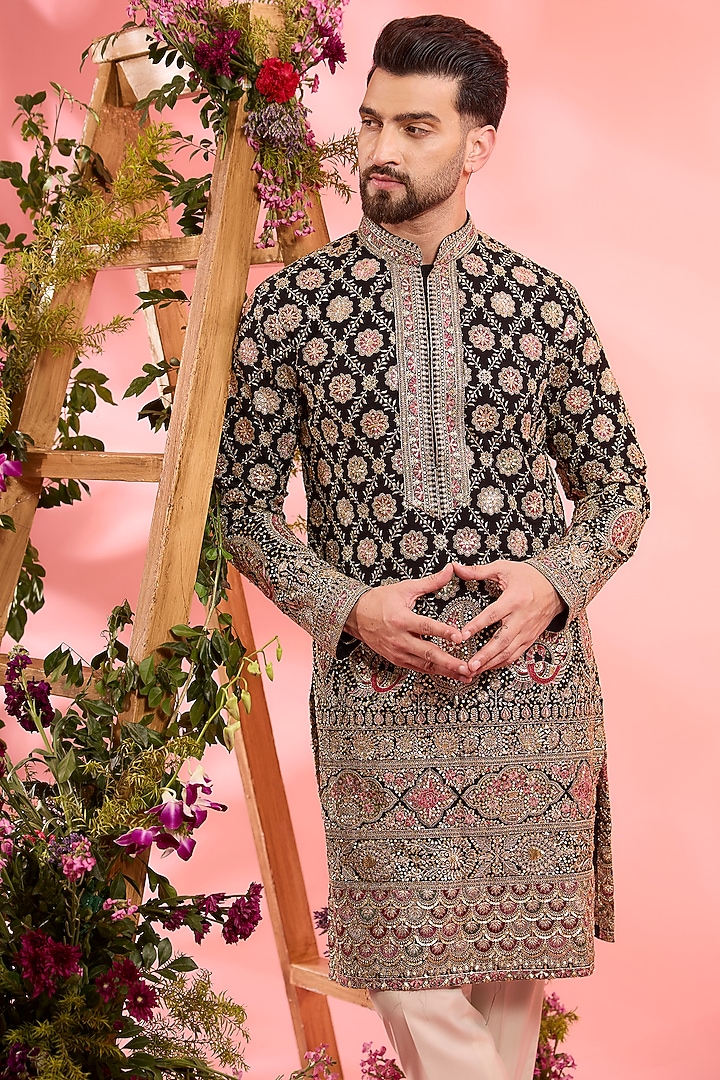 Black Georgette Zari Work Kurta by Kasbah Clothing at Pernia's Pop Up Shop