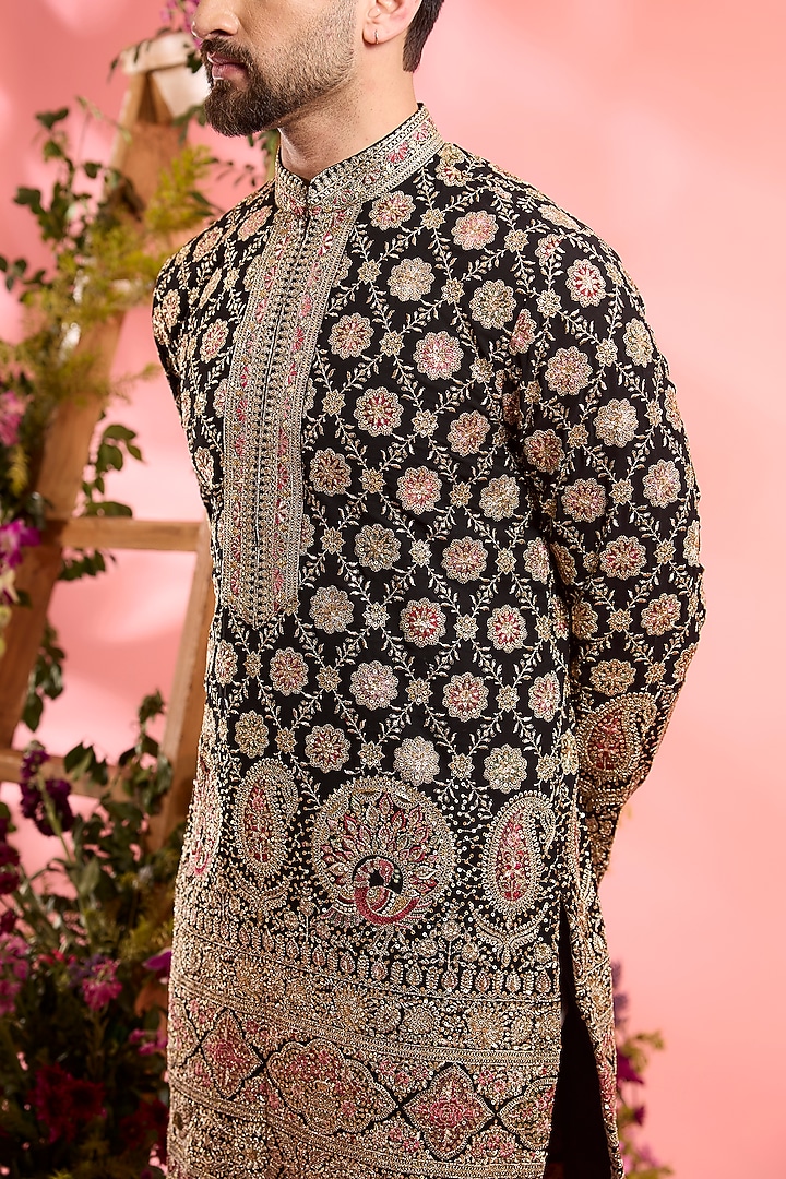 Black Georgette Zari Work Kurta by Kasbah Clothing at Pernia's Pop Up Shop
