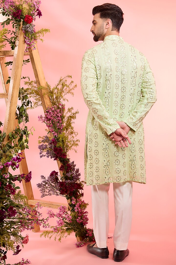 Green Georgette Embroidered Chikankari Kurta by Kasbah Clothing at Pernia's Pop Up Shop