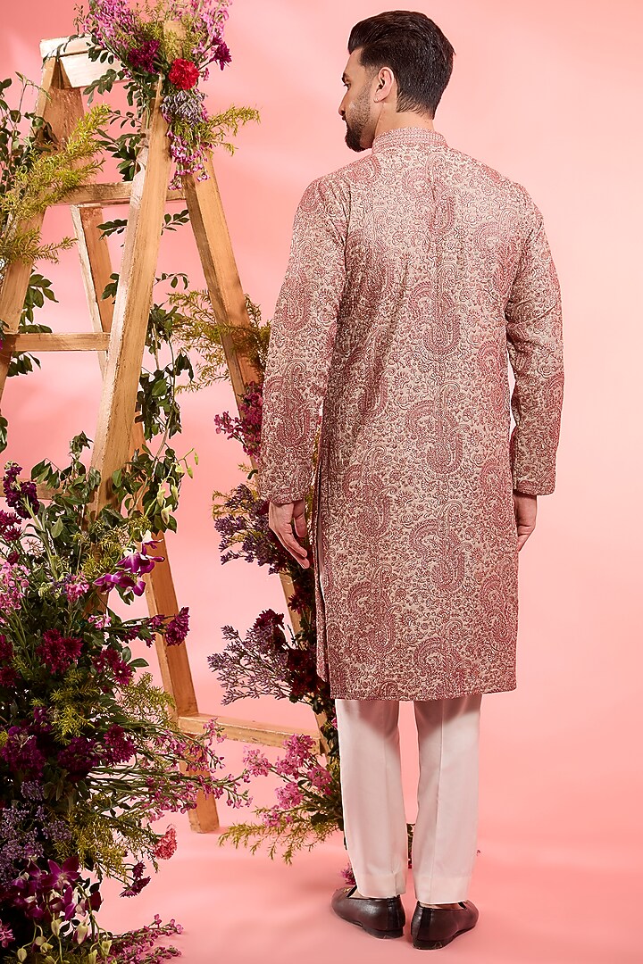 Grey Chanderi Silk Embroidered Chikankari Kurta by Kasbah Clothing at Pernia's Pop Up Shop