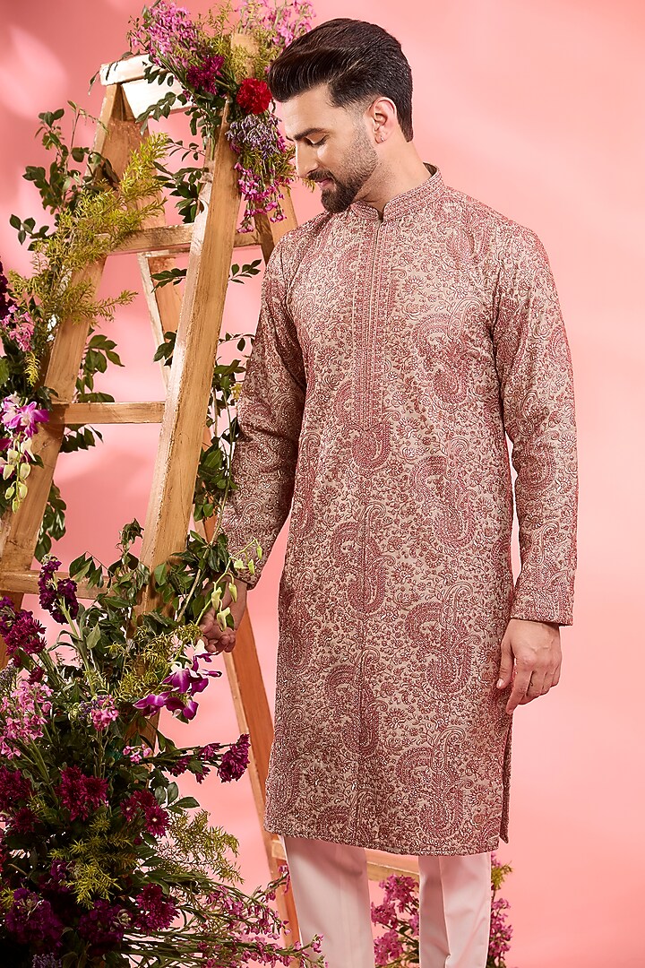 Grey Chanderi Silk Embroidered Chikankari Kurta by Kasbah Clothing at Pernia's Pop Up Shop