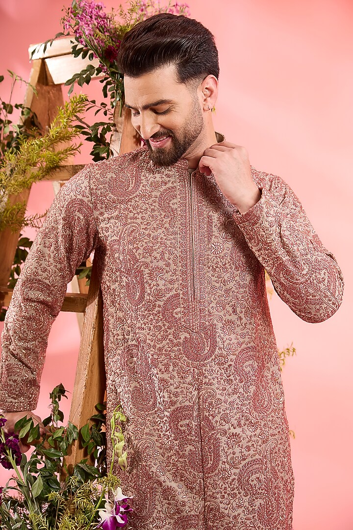 Grey Chanderi Silk Embroidered Chikankari Kurta by Kasbah Clothing at Pernia's Pop Up Shop