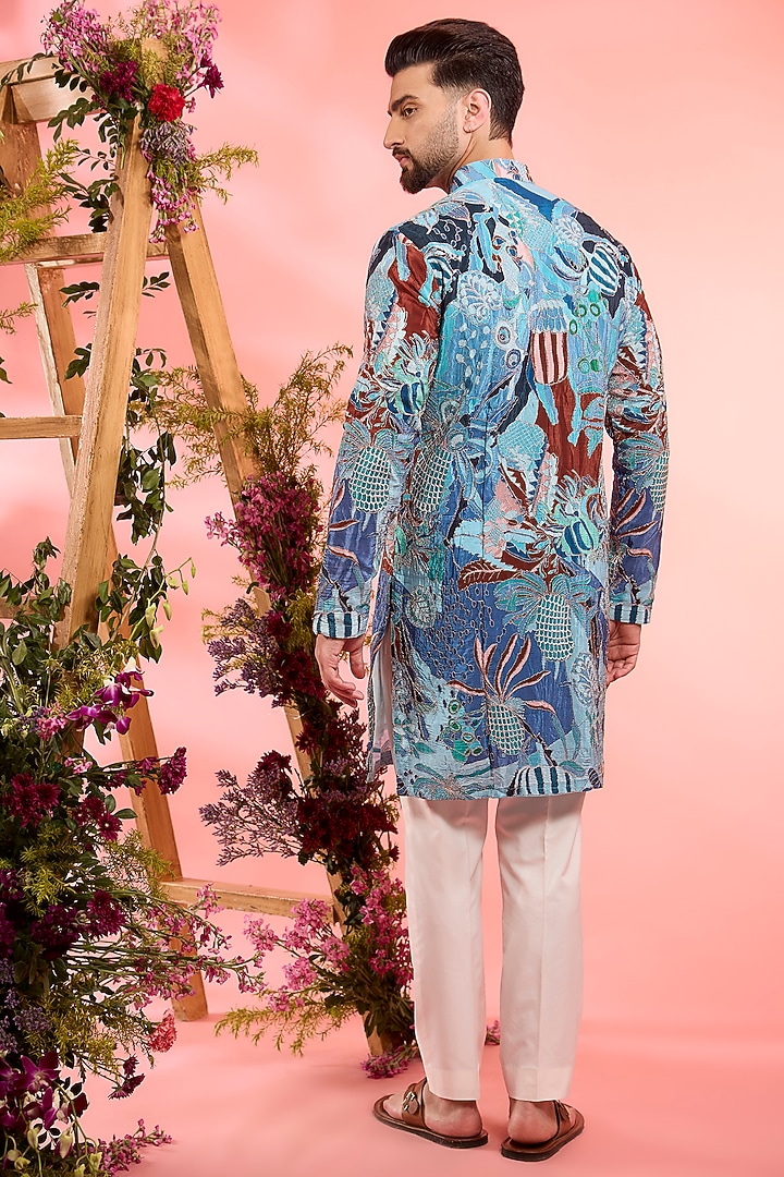 Ice Blue Crepe Silk Zari Work Kurta by Kasbah Clothing at Pernia's Pop Up Shop