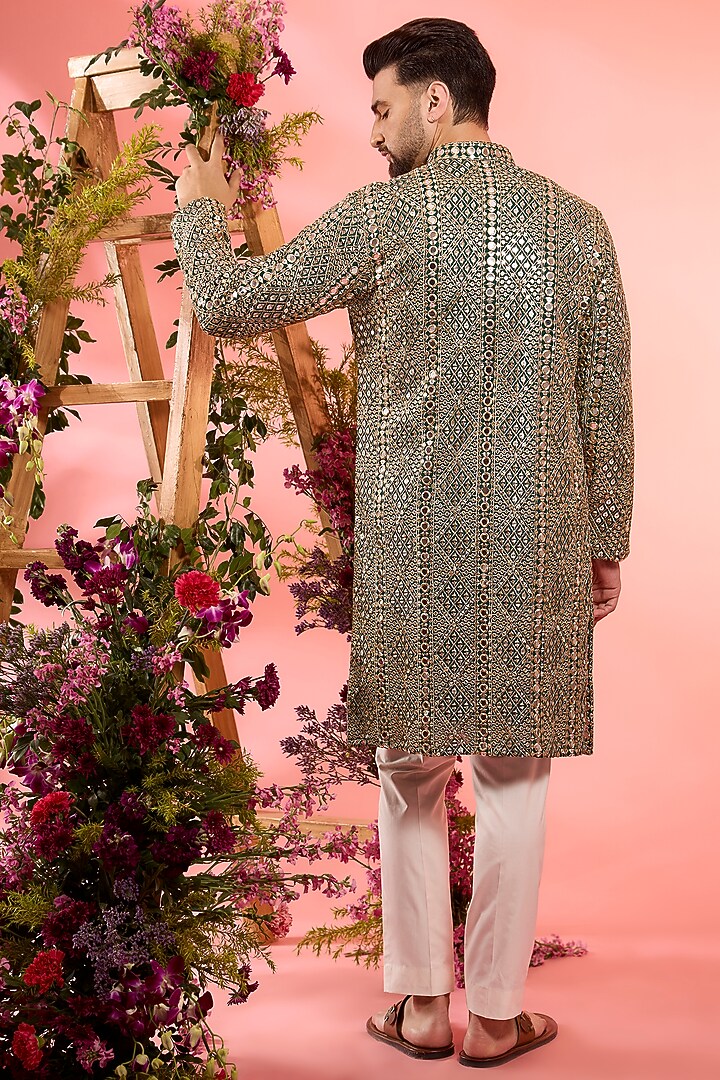 Green Georgette Mirror Work Kurta by Kasbah Clothing at Pernia's Pop Up Shop