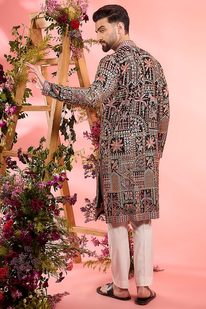 Black Georgette Mirror Work Kurta by Kasbah Clothing at Pernia's Pop Up Shop