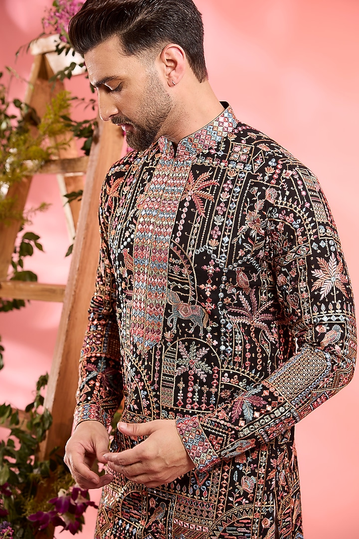 Black Georgette Mirror Work Kurta by Kasbah Clothing at Pernia's Pop Up Shop