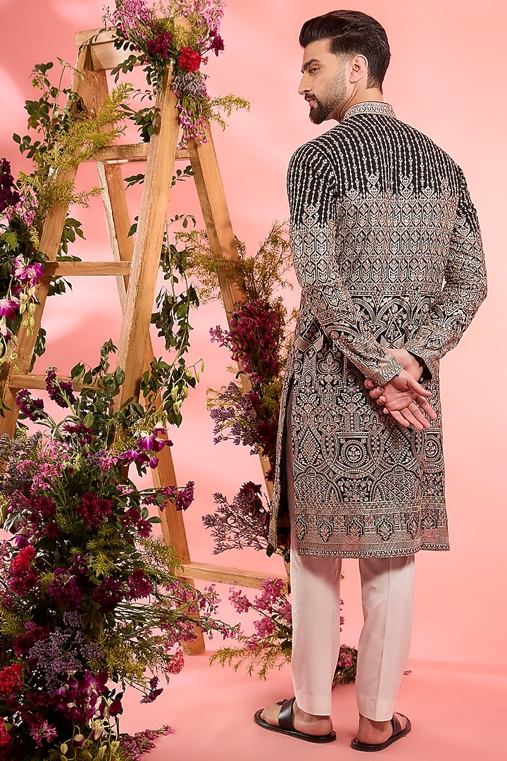 Black Georgette Sequins Work Chikankari Kurta by Kasbah Clothing at Pernia's Pop Up Shop