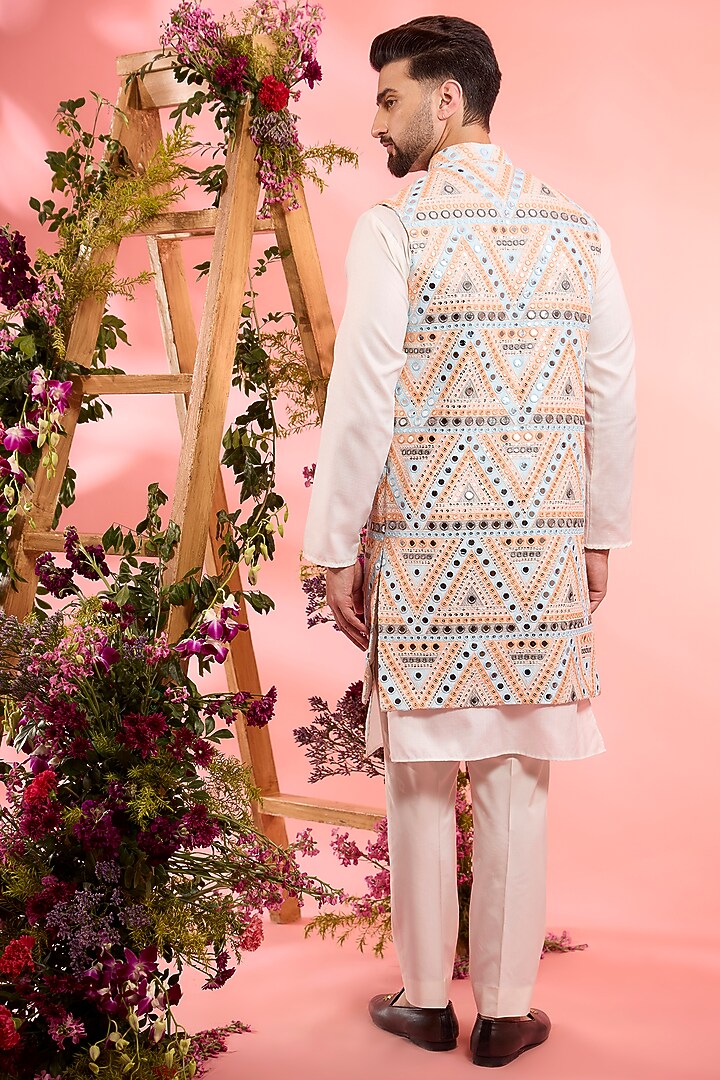 Multi-Colored Georgette Mirror Work Open Indowestern Set by Kasbah Clothing at Pernia's Pop Up Shop