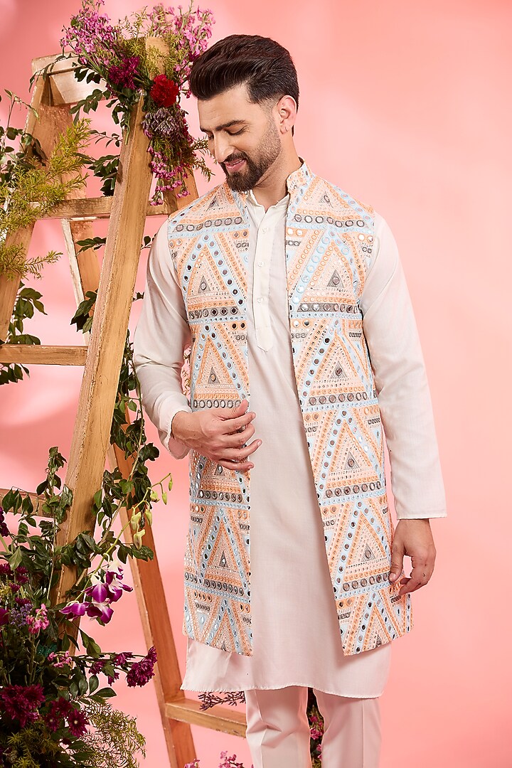 Multi-Colored Georgette Mirror Work Open Indowestern Set by Kasbah Clothing at Pernia's Pop Up Shop