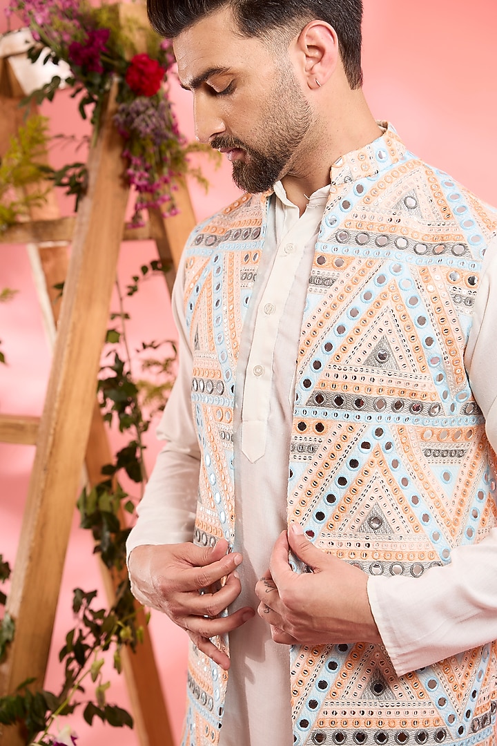 Multi-Colored Georgette Mirror Work Open Indowestern Set by Kasbah Clothing at Pernia's Pop Up Shop