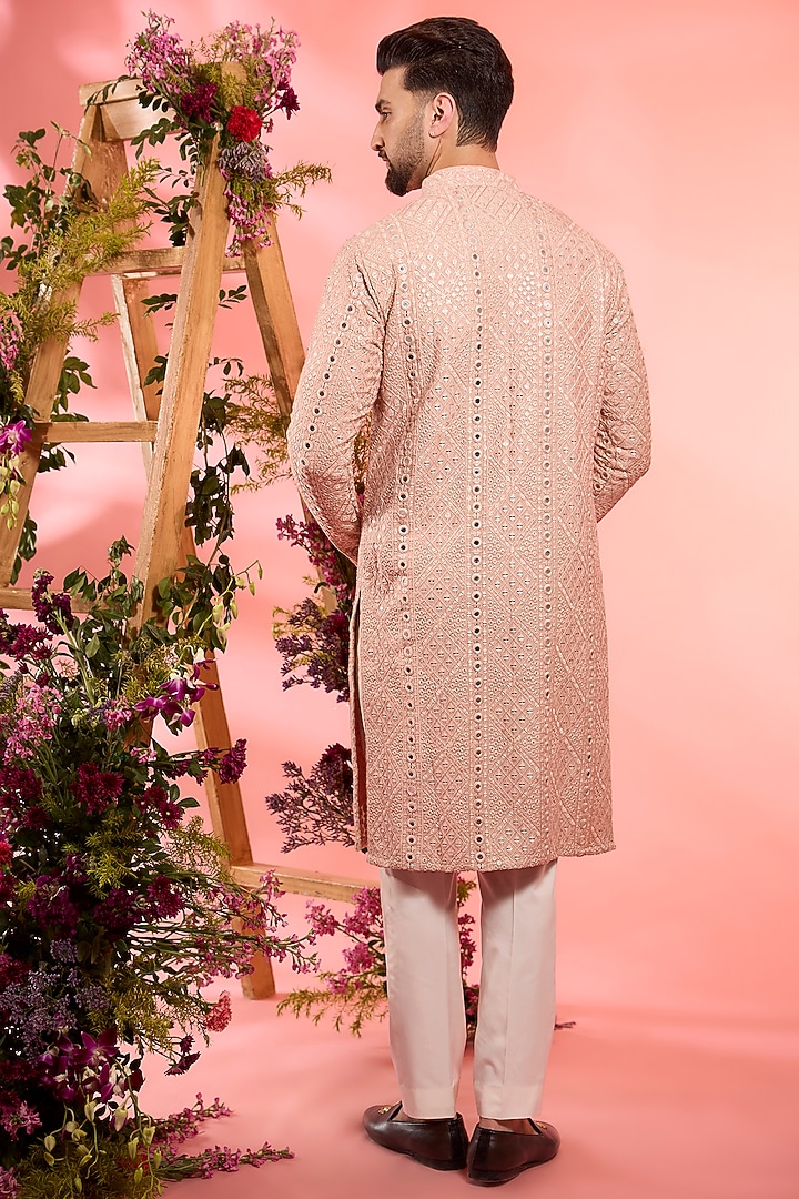 Peach Silk Sequins Embroidered Kurta by Kasbah Clothing at Pernia's Pop Up Shop